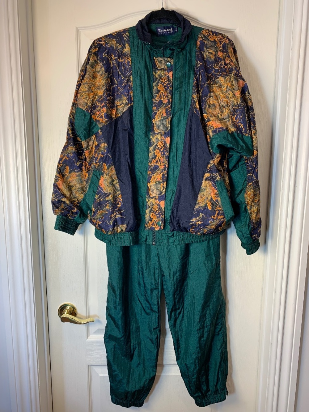 Vintage 90s Weekend Edition Men’s Tracksuit 2 Piece Nylon Green Abstract Size M